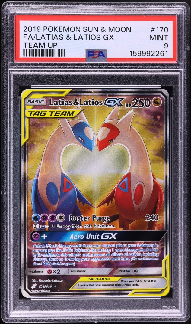 2019 Pokemon Sun & Moon Team Up Full Art Latias & Latios GX #170 PSA 9 MINT