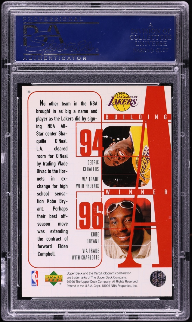 1996 Upper Deck Los Angeles Lakers Shaquille O'Neal Kobe Bryant ROOKIE #148 PSA 10 GEM MINT