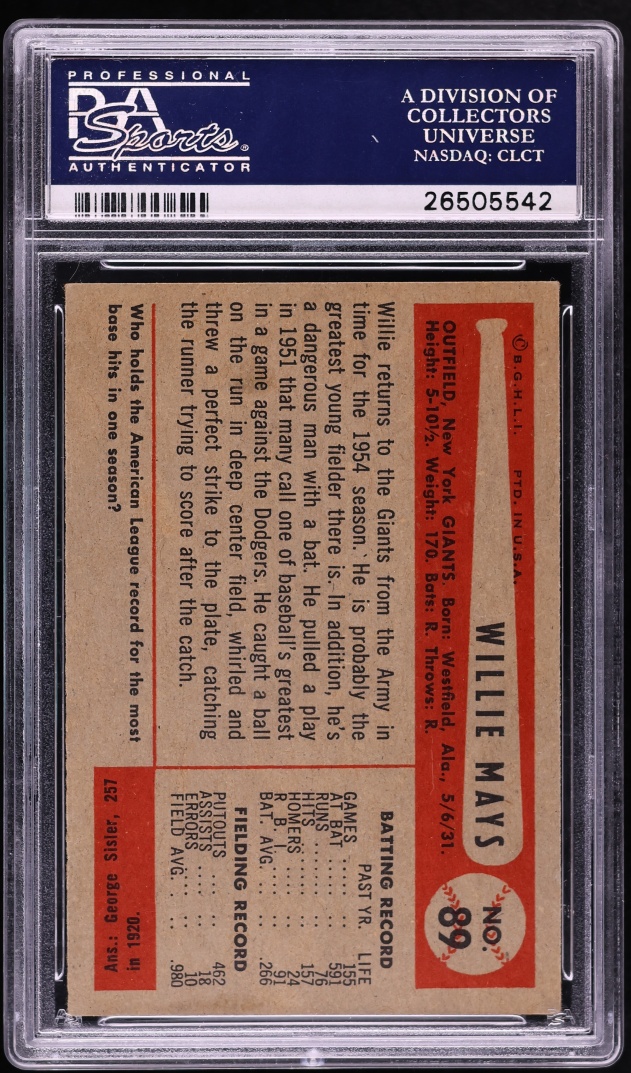 1954 Bowman Willie Mays #89 PSA 6 EXMT