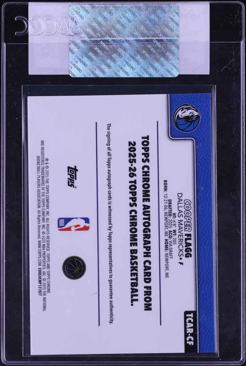 2025 Topps Chrome Gold Refractor Cooper Flagg ROOKIE AUTO /50 #TCAR-CF CGC AUTH