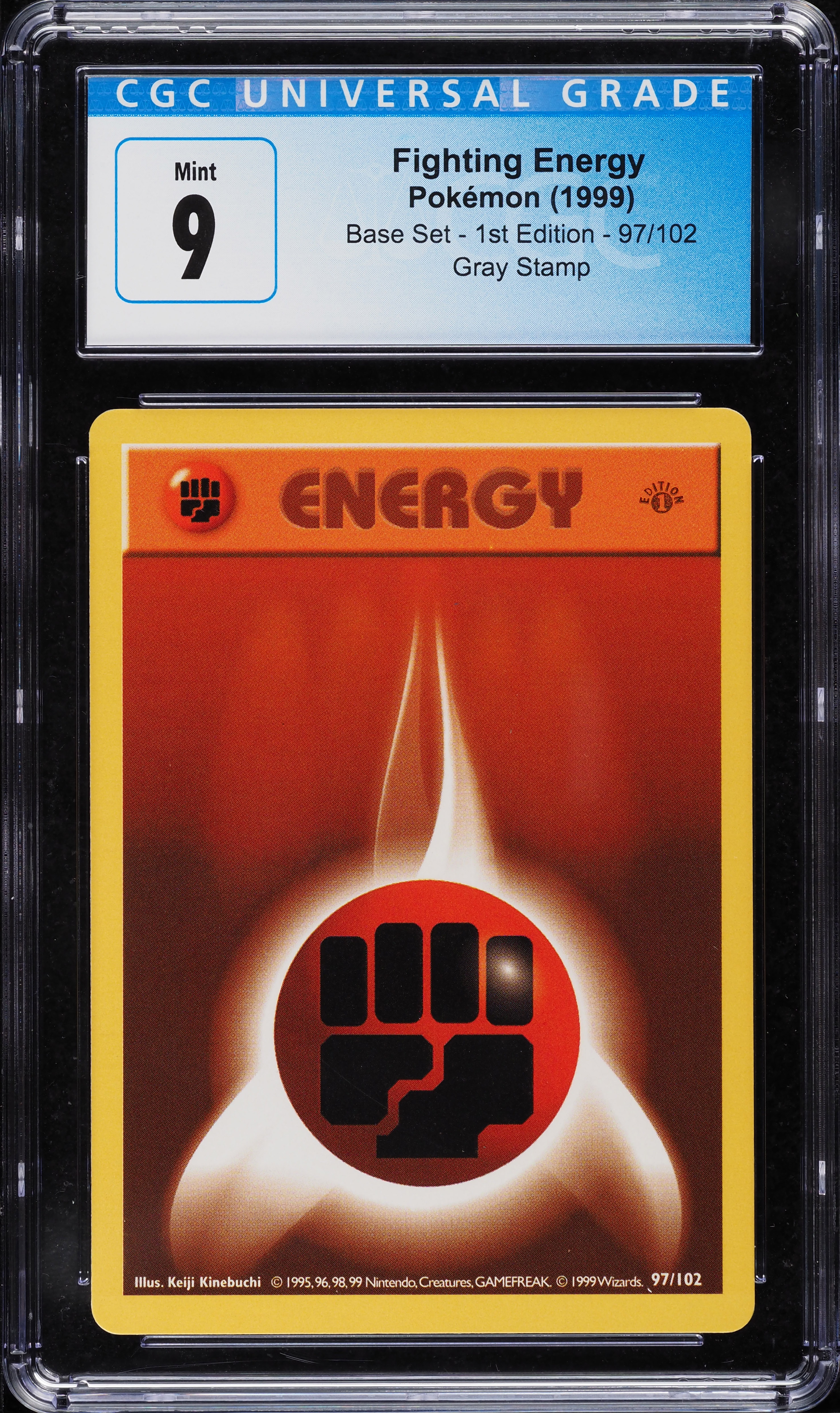 1999 Pokemon Base Set Shadowless 1st Edition Grey Stamp Fighting Energy #97 CGC 9 MINT