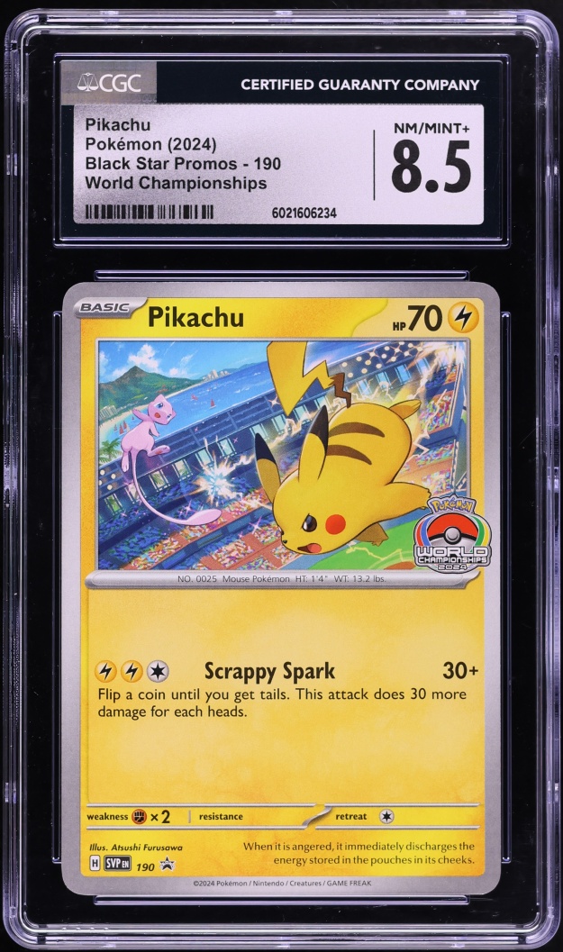 2024 Pokemon Scarlet & Violet Promo World Championships Pikachu #190 CGC 8.5 NM-MT+
