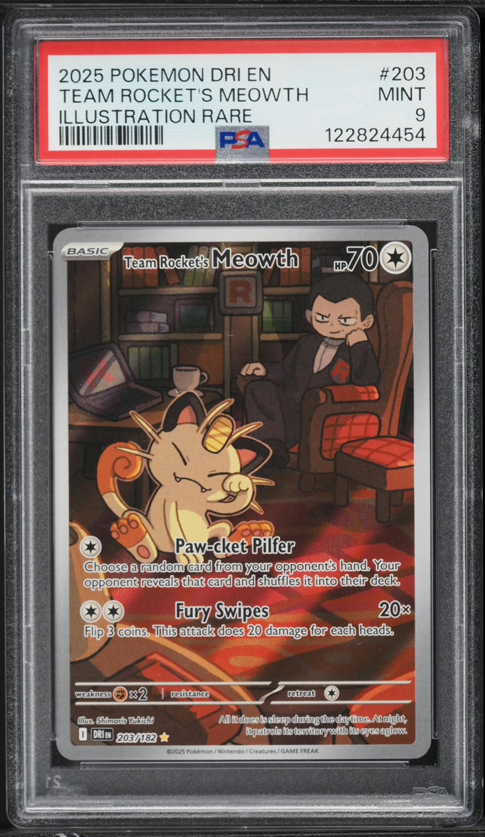 2025 Pokemon Scarlet & Violet Destined Rivals IR Team Rocket's Meowth #203 PSA 9 MINT