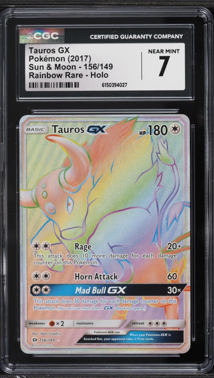 2017 Pokemon Sun & Moon Rainbow Rare Tauros GX #156 CGC 7 NRMT