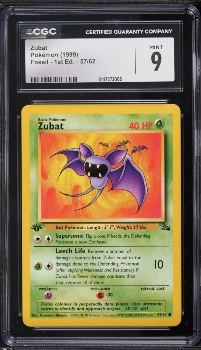 1999 Pokemon Fossil 1st Edition Zubat #57 CGC 9 MINT
