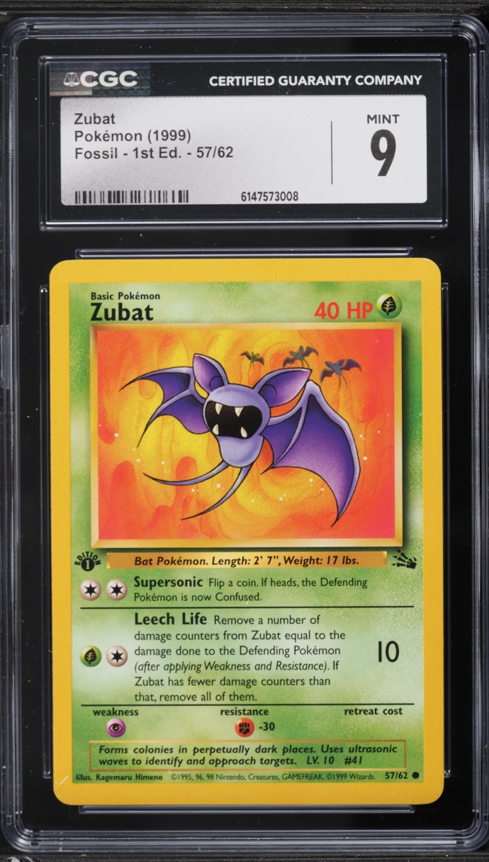 1999 Pokemon Fossil 1st Edition Zubat #57 CGC 9 MINT
