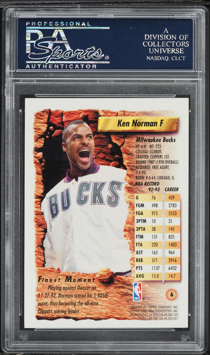 1993 Finest Refractor Ken Norman #6 PSA 10 GEM MINT