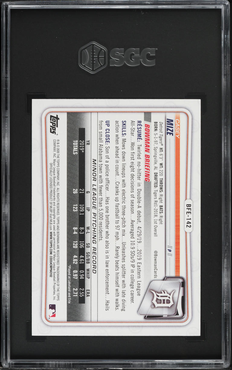 2020 Bowman 1st Edition Gold Foil Casey Mize PROSPECT /50 #BFE-142 SGC 10 GEM