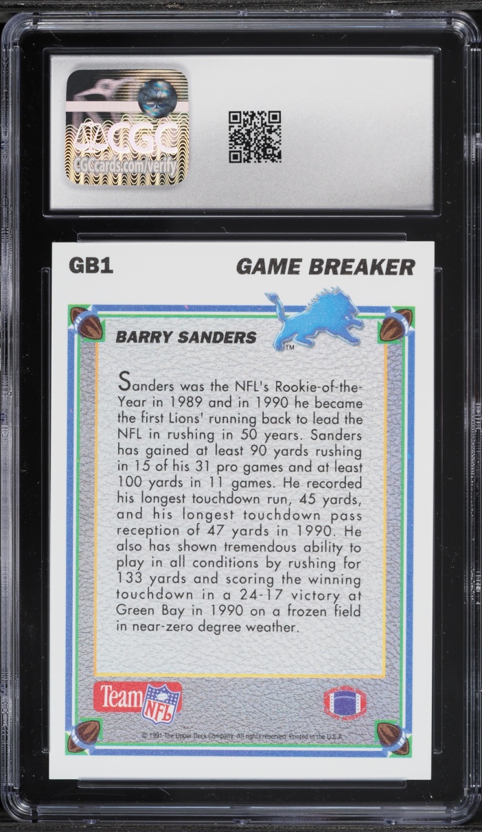 1991 Upper Deck Game Breakers Hologram Barry Sanders #GB1 CGC 7 NRMT