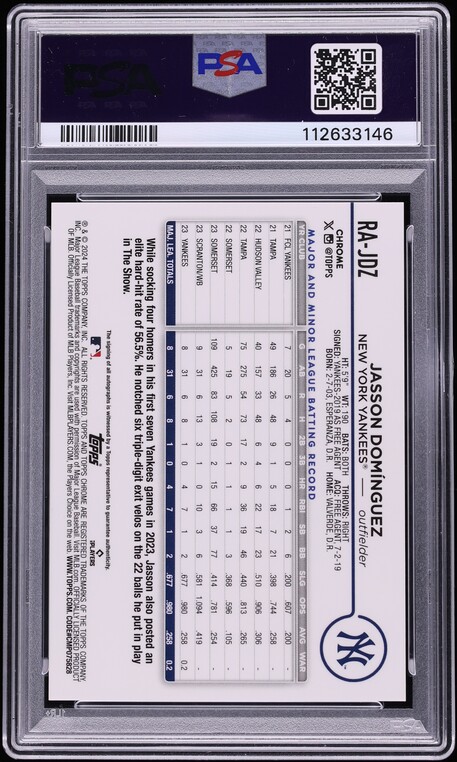 2024 Topps Chrome Jasson Dominguez ROOKIE AUTO #RA-JDZ PSA 9 MINT