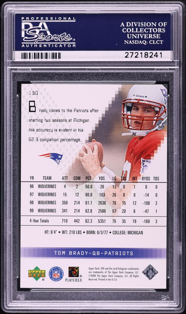 2000 SPx Football Tom Brady ROOKIE /1350 #130 PSA 10 GEM MINT - Photo 2