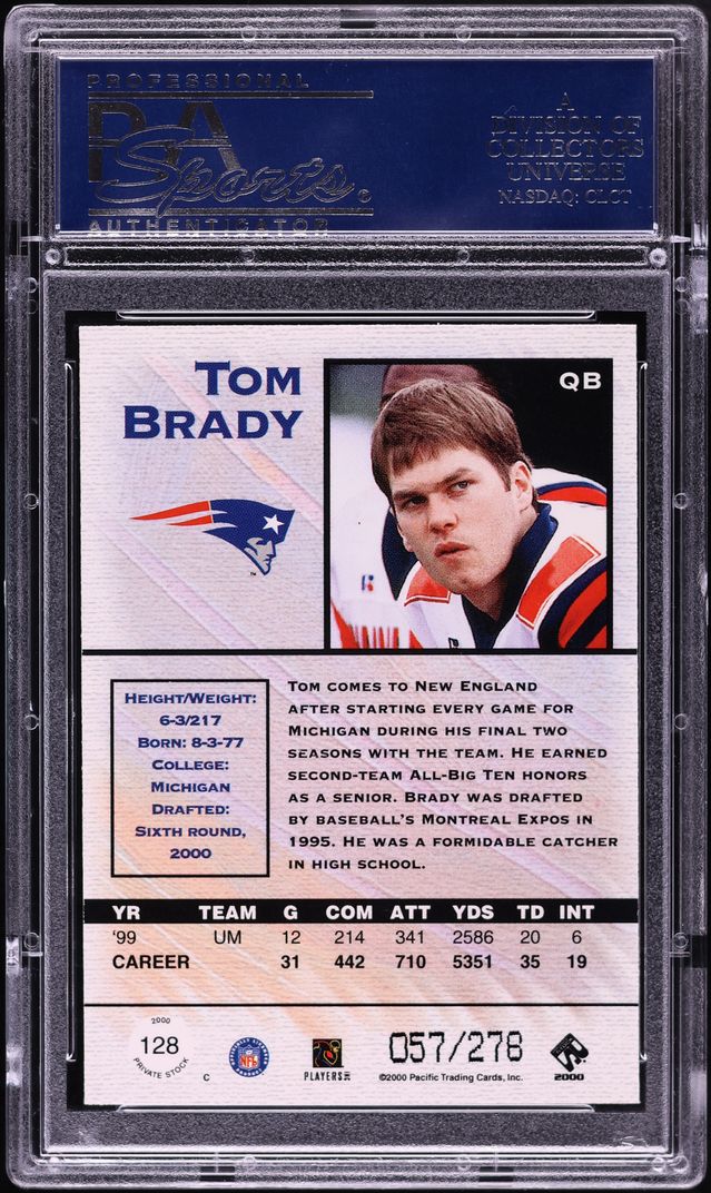 2000 Pacific Private Stock Tom Brady ROOKIE /278 #128 PSA 10 GEM MINT - Photo 2