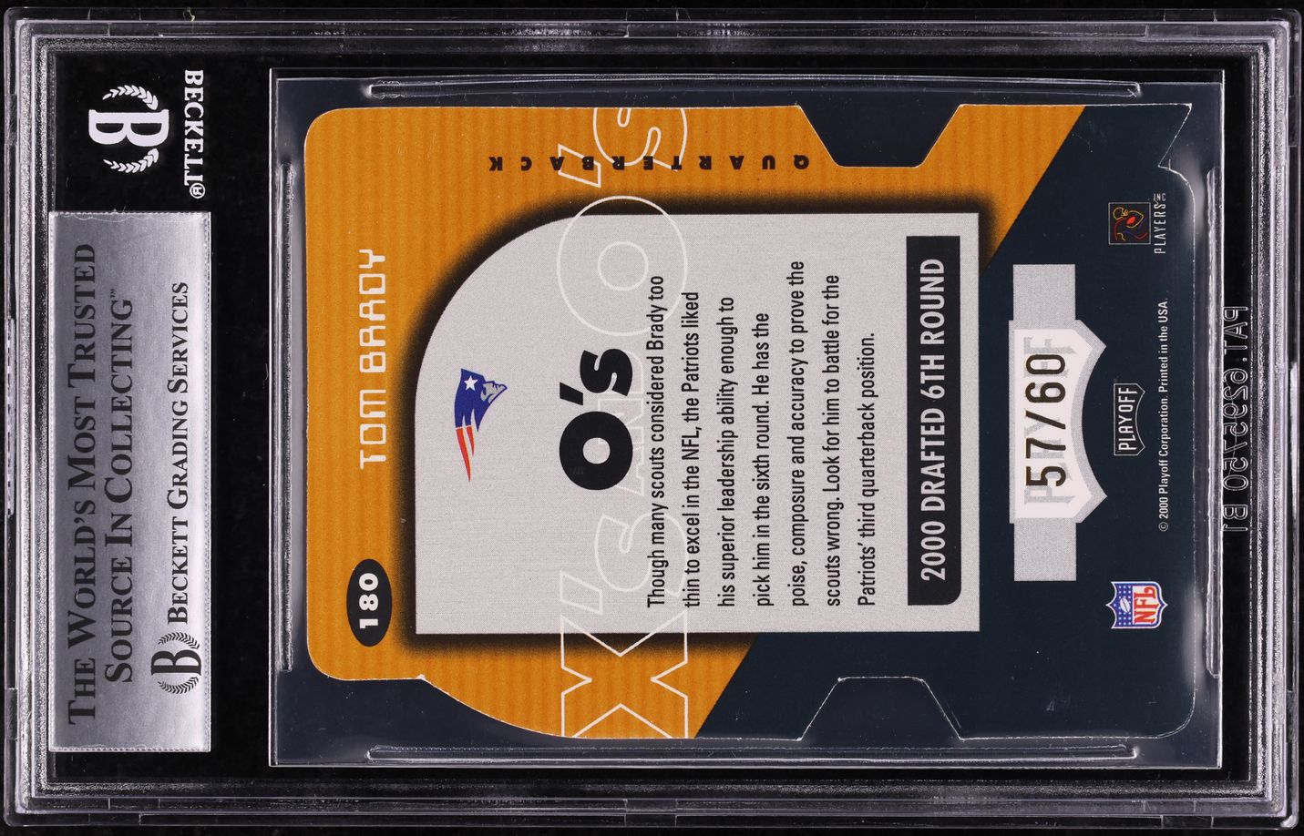 2000 Playoff Momentum O'S Die-Cut Tom Brady ROOKIE /60 #180 BGS 8.5 NM-MT+