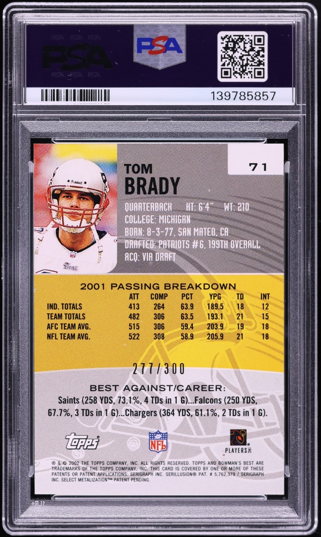 2002 Bowman's Best Blue Tom Brady /300 #71 PSA 8 NM-MT