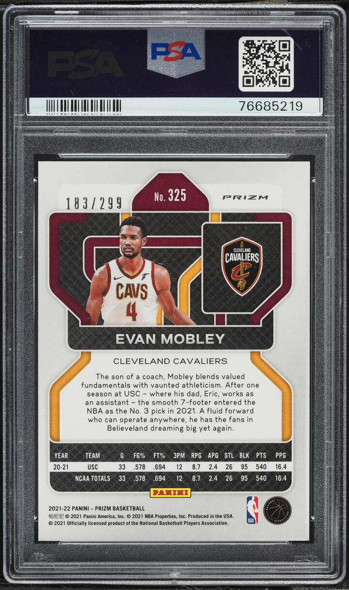 2021 Panini Prizm Red Evan Mobley ROOKIE /299 #325 PSA 10 GEM MINT
