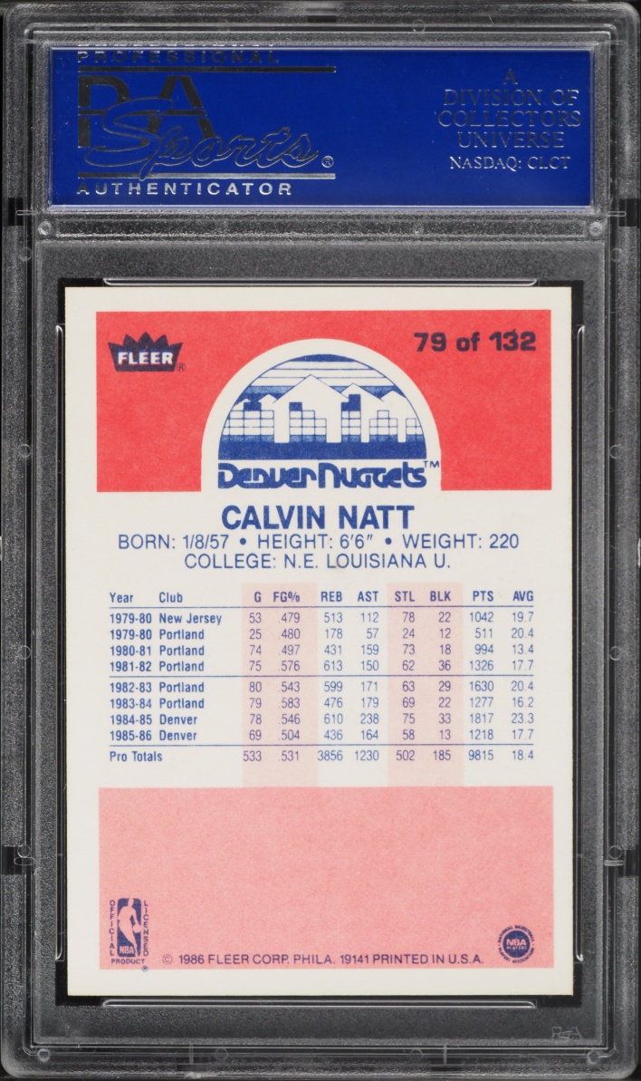 1986 Fleer Basketball Calvin Natt #79 PSA 9 MINT
