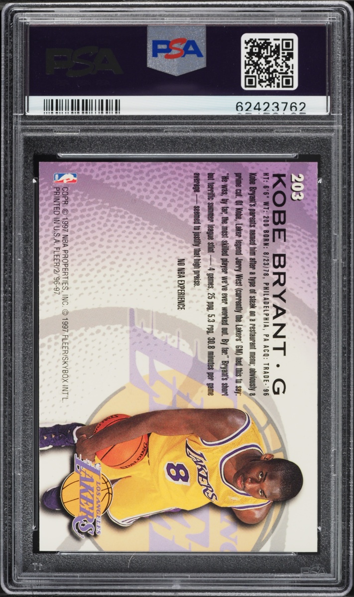 1996 Fleer Basketball Kobe Bryant ROOKIE #203 PSA 8 NM-MT