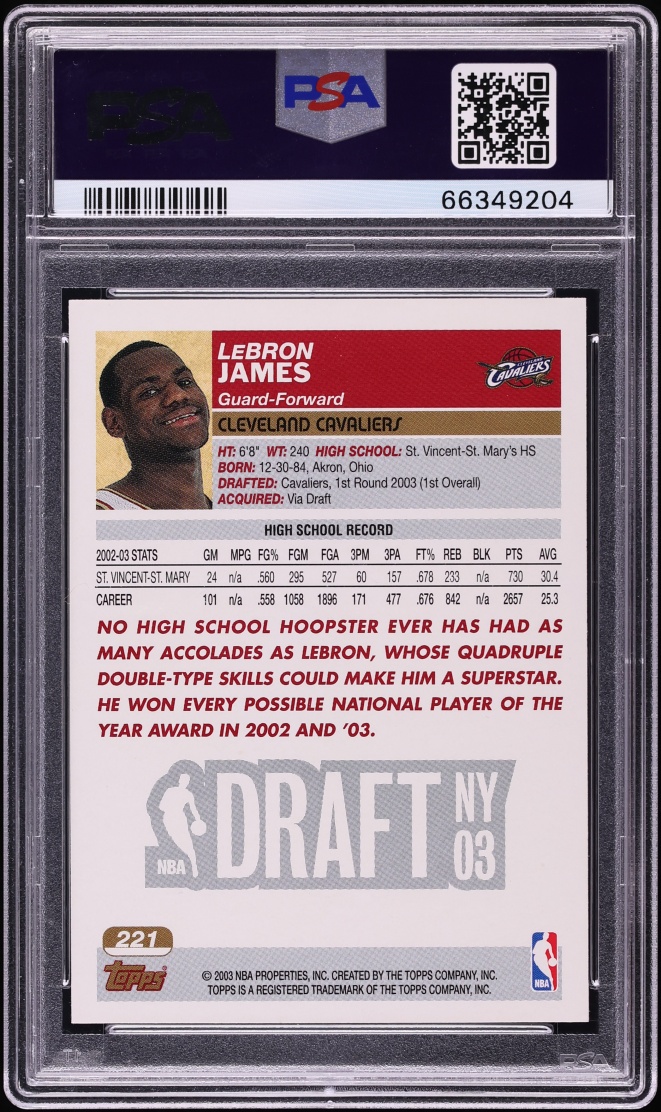 2003 Topps 1st Edition LeBron James ROOKIE #221 PSA 8 NM-MT