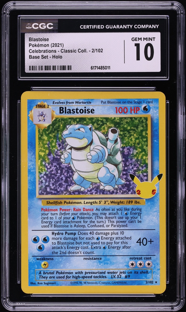 2021 Pokemon Sword & Shield Celebrations Classic Collection Holo Blastoise #2 CGC 10 GEM MINT