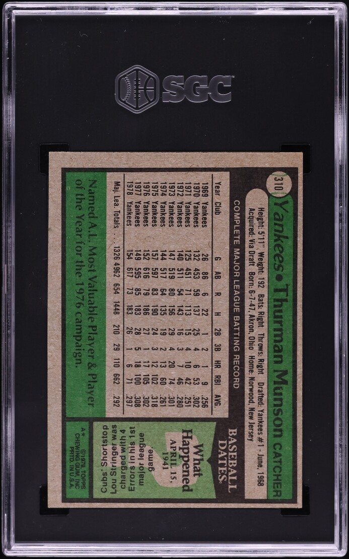 1979 Topps Thurman Munson #310 SGC 8 NM-MT