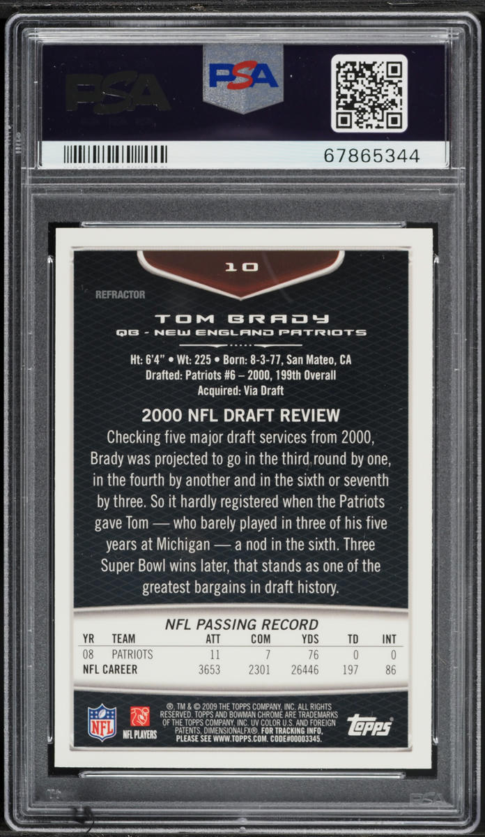 2009 Bowman Chrome Refractor Tom Brady #10 PSA 9 MINT