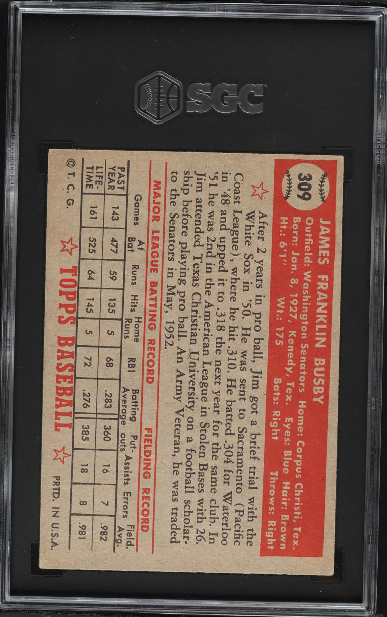 1952 Topps Jim Busby #309 SGC 5 EX