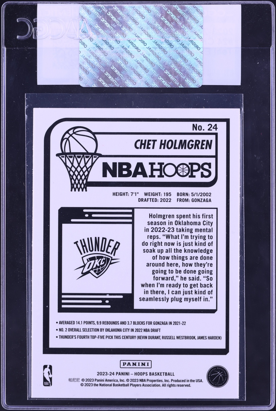 2023 Hoops Teal Explosion Chet Holmgren #24 CGC AUTH