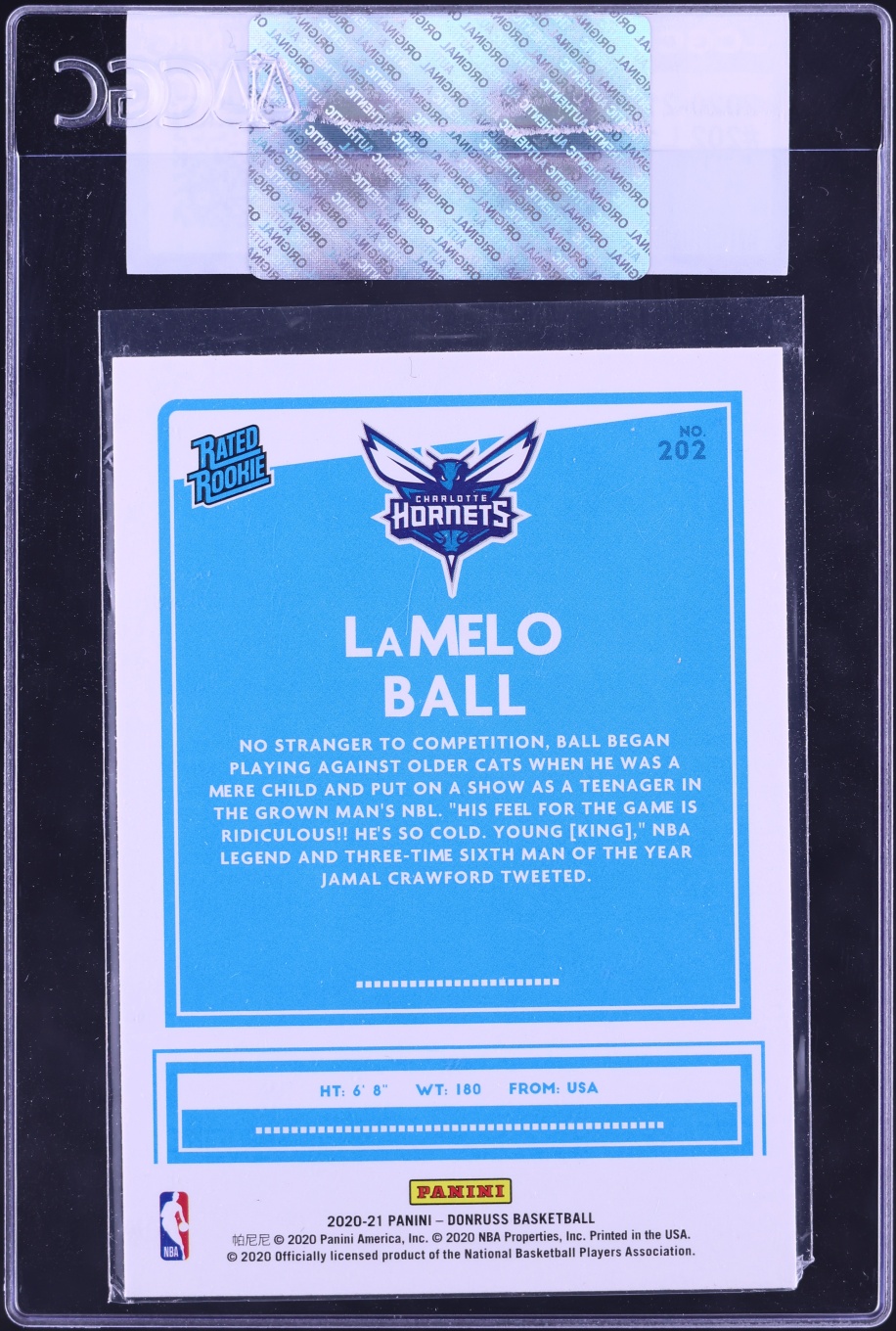 2020 Donruss Basketball LaMelo Ball ROOKIE #202 CGC AUTH