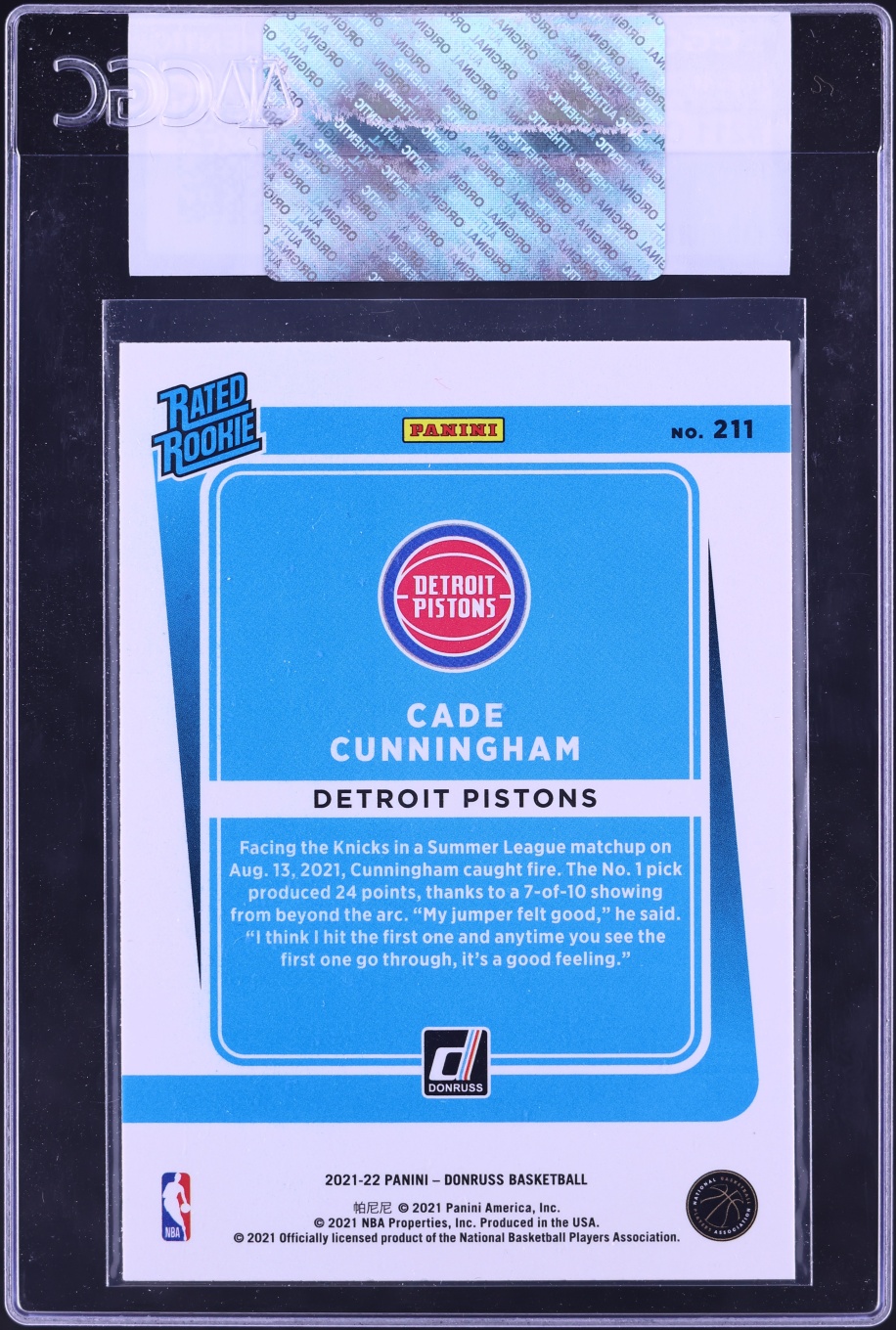 2021 Donruss Basketball Cade Cunningham ROOKIE #211 CGC AUTH