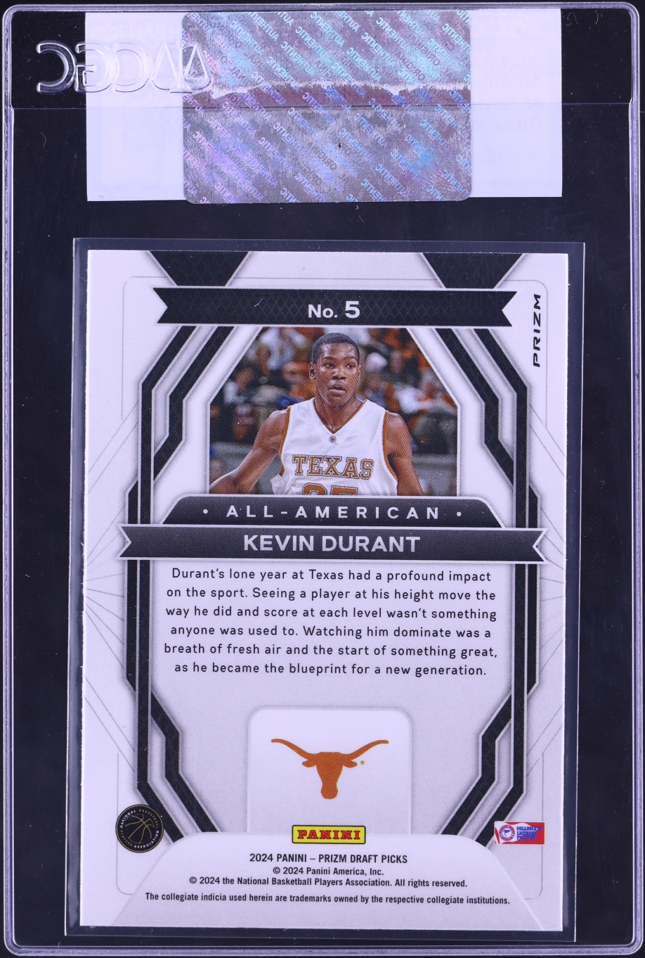 2024 Panini Prizm Draft Picks All-American Green Wave Kevin Durant #5 CGC AUTH