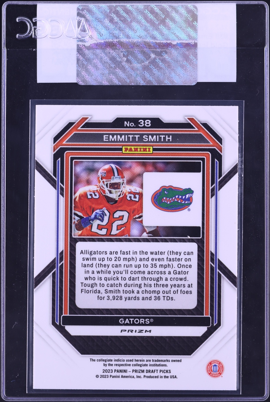 2023 Panini Prizm Draft Picks Gold Ice Emmitt Smith #38 CGC AUTH