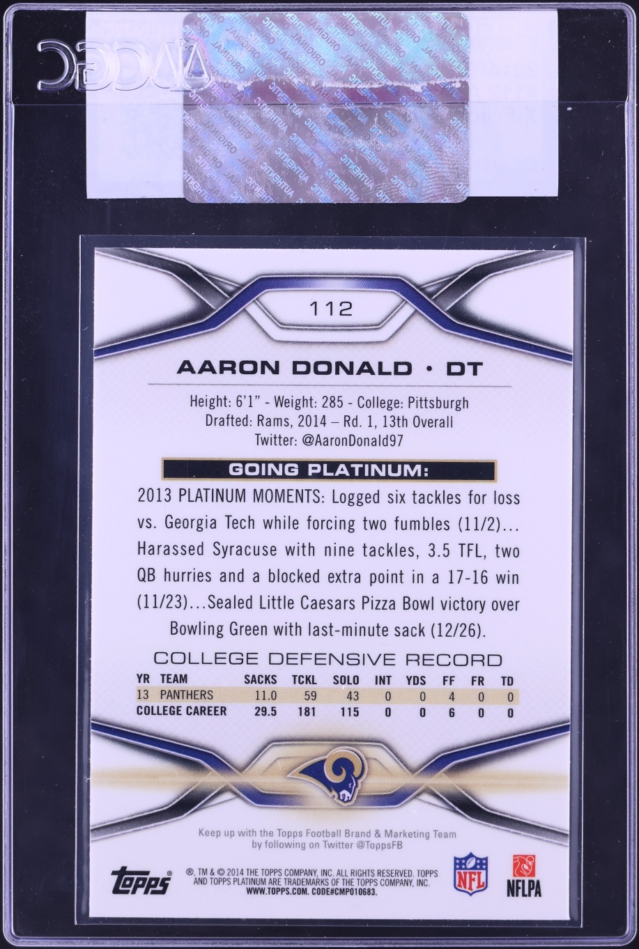 2014 Topps Platinum Xfractor Aaron Donald ROOKIE #112 CGC AUTH