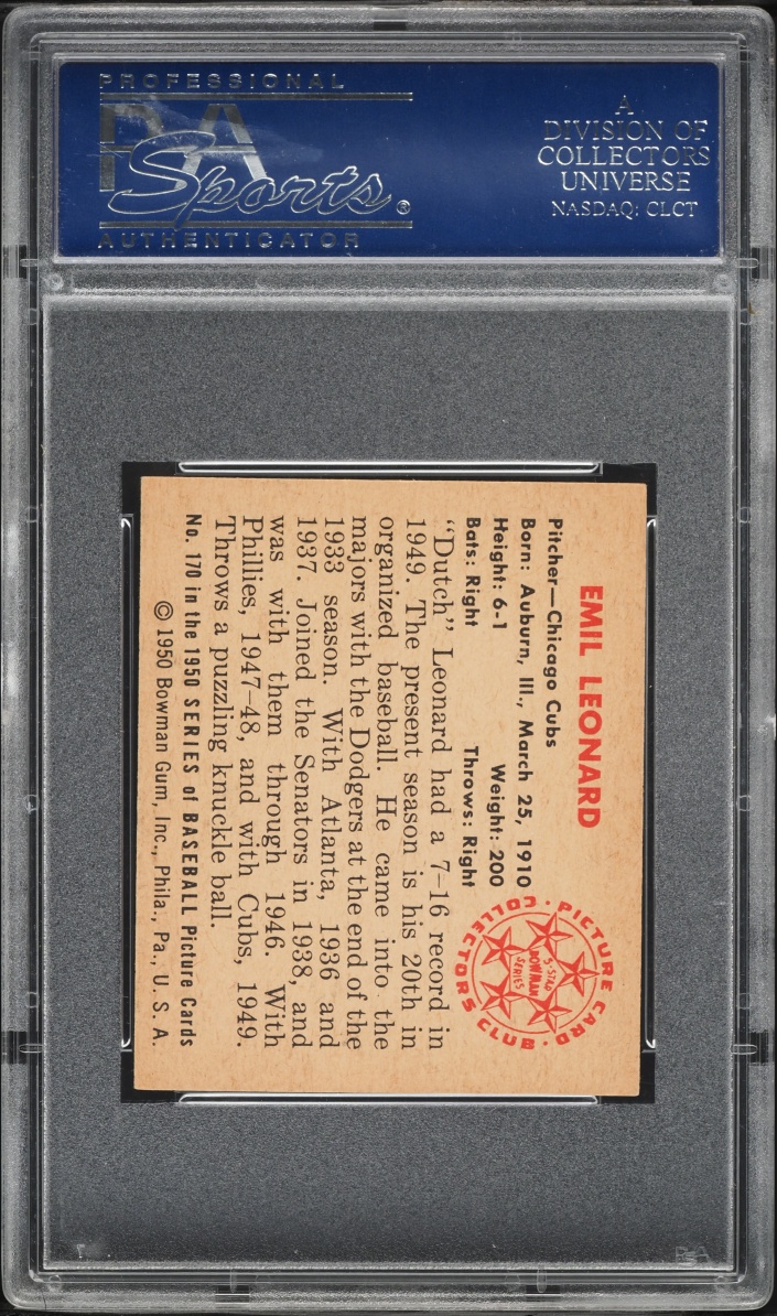 1950 Bowman Emil Dutch Leonard #170 PSA 7 NRMT