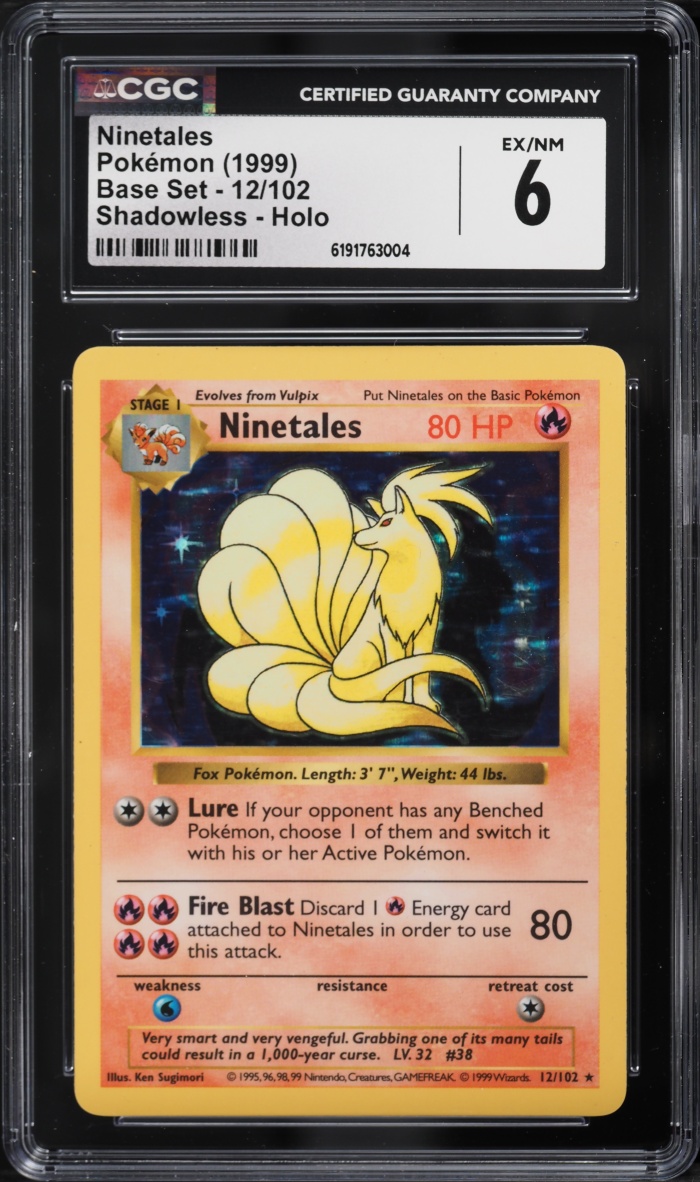 1999 Pokemon Base Set Shadowless Holo Ninetales #12 CGC 6 EXMT