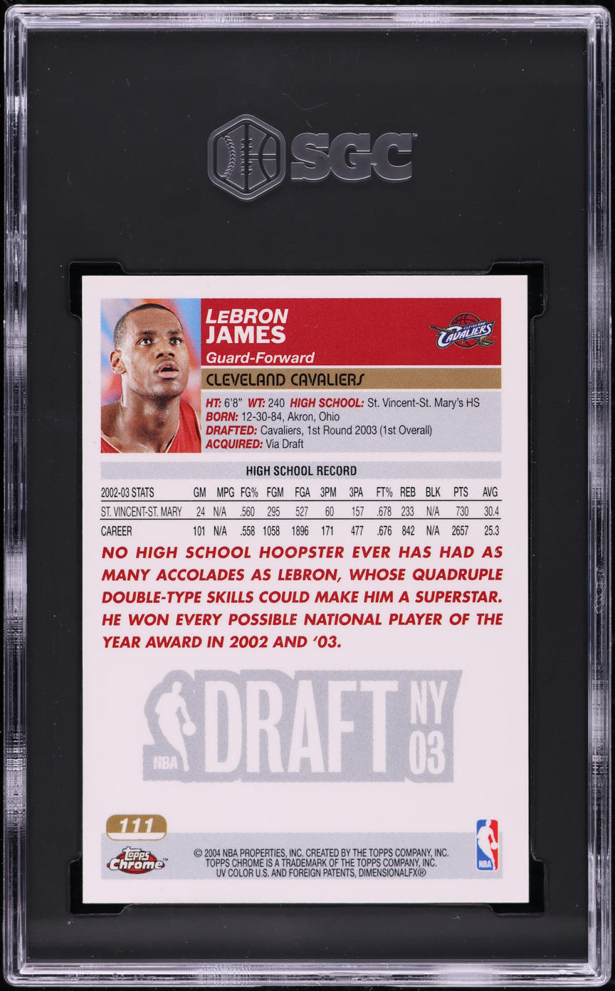 2003 Topps Chrome LeBron James ROOKIE #111 SGC 9.5 MINT+ on