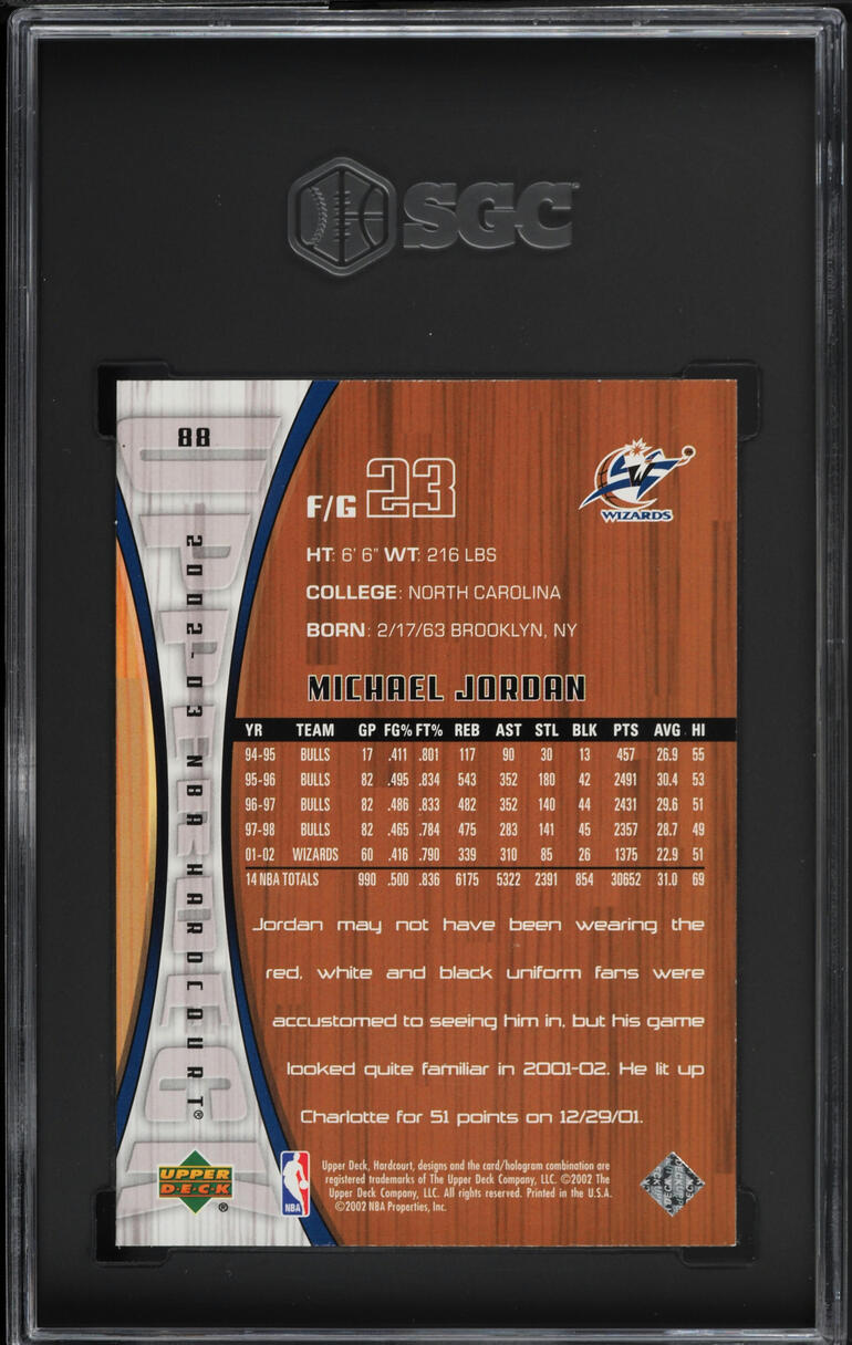 2002 Upper Deck Hardcourt Michael Jordan #88 SGC 8.5 NM-MT+