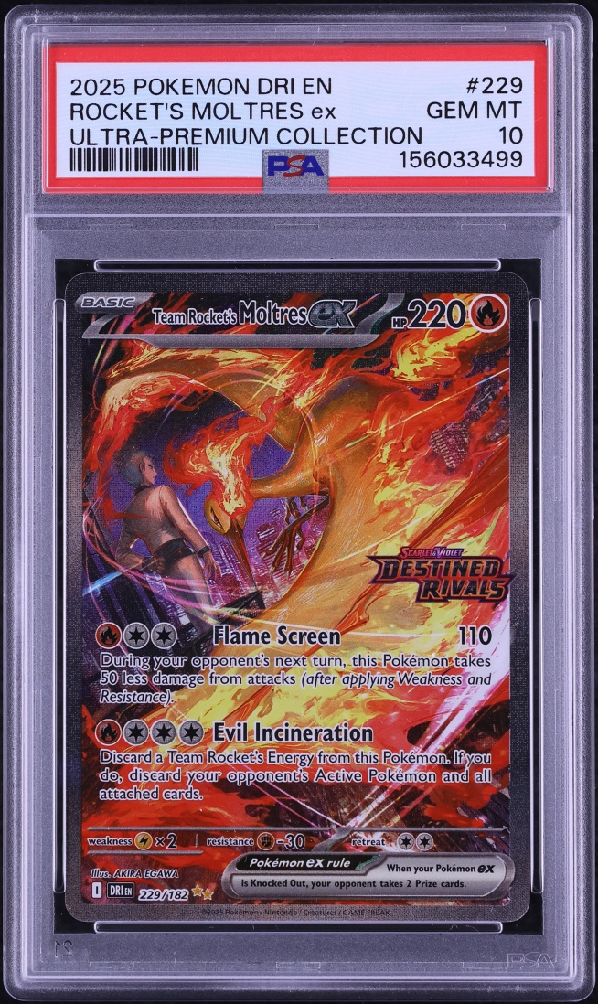 2025 Pokemon SV Destined Rivals Ultra Premium SIR Team Rocket's Moltres ex #229 PSA 10 GEM MINT