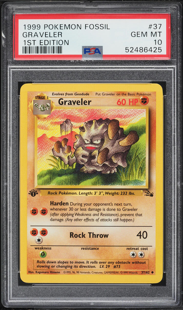 1999 Pokemon Fossil 1st Edition Graveler #37 PSA 10 GEM MINT