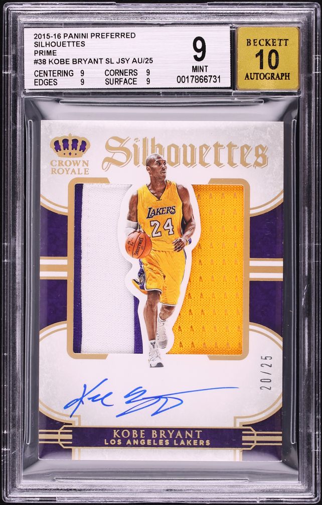 2015 Panini Preferred Silhouettes Prime Kobe Bryant PATCH AUTO /25 #38 BGS 9 MINT