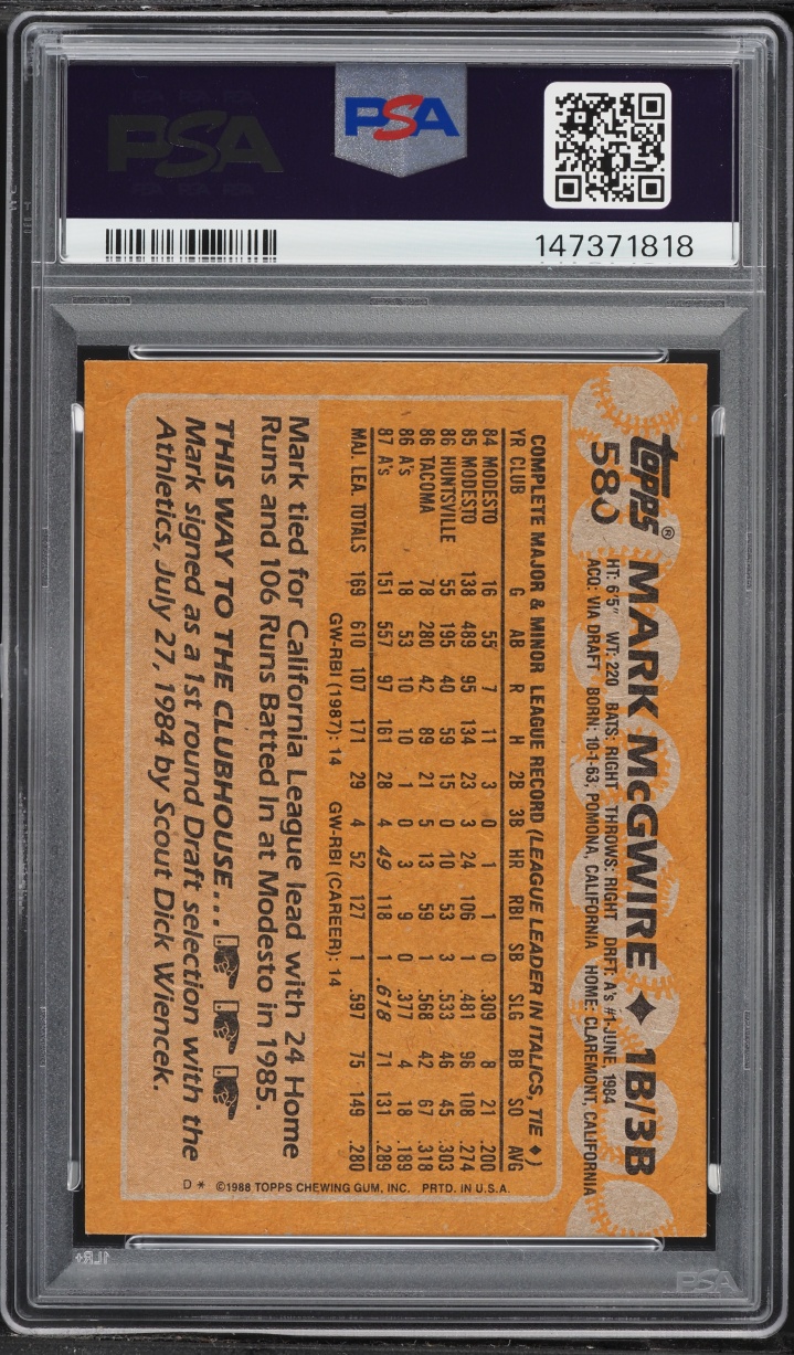 1988 Topps Mark McGwire #580 PSA 9 MINT