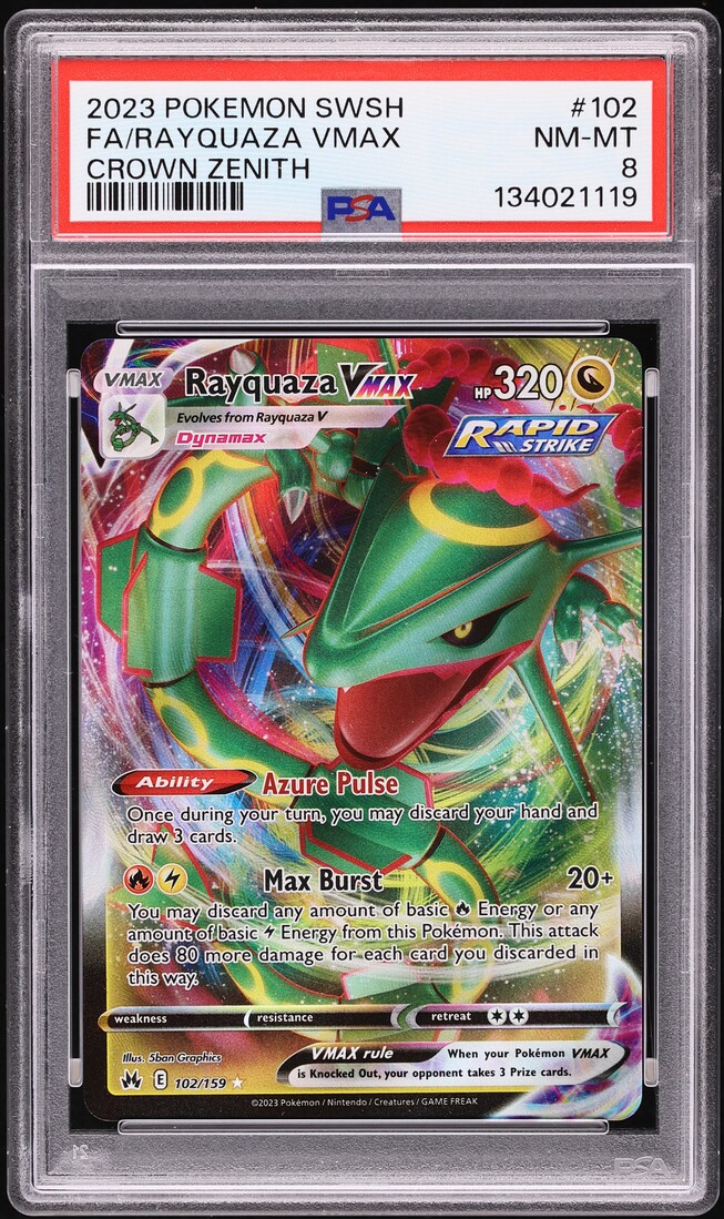 2023 Pokemon Sword & Shield Crown Zenith Rayquaza VMAX #102 PSA 8 NM-MT