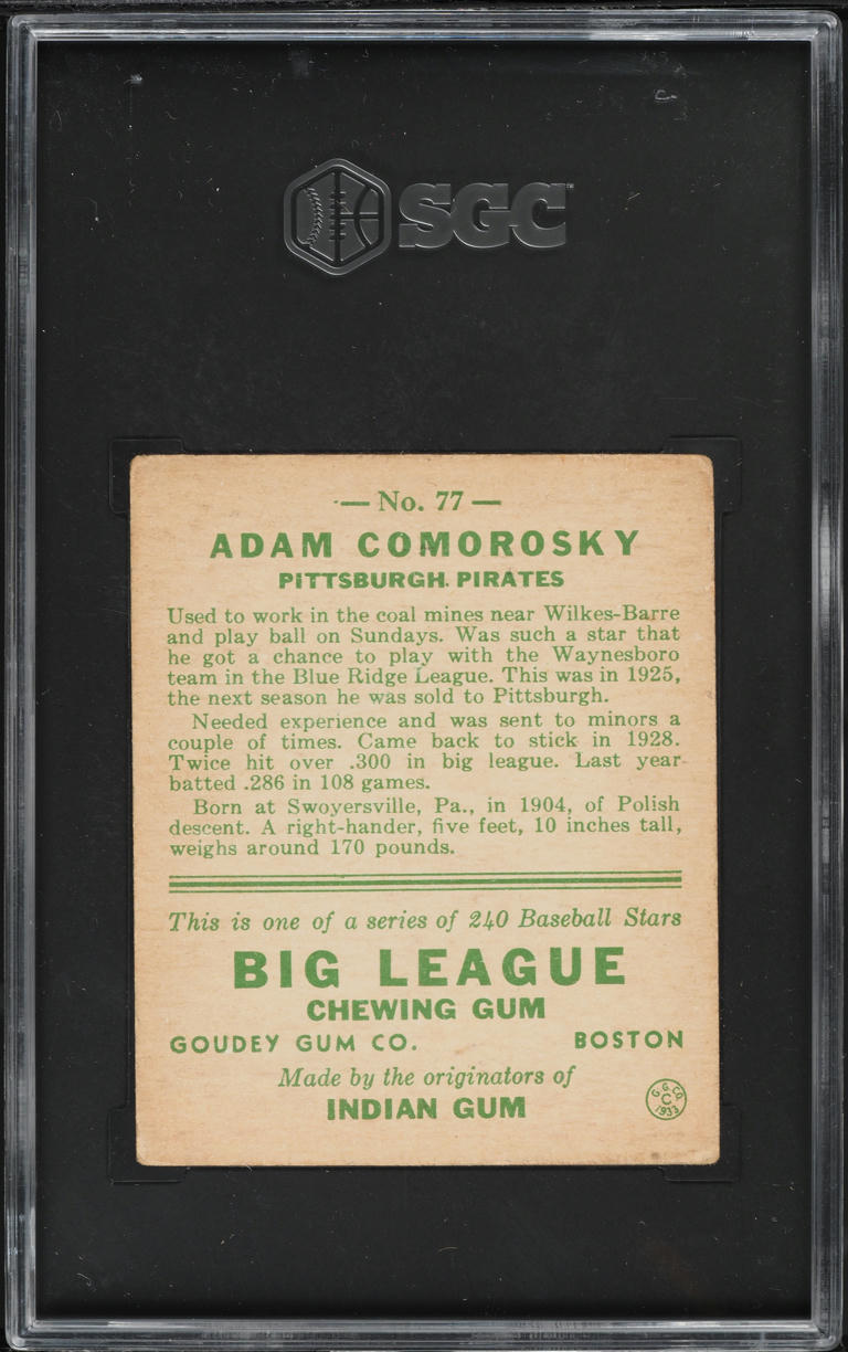 1933 Goudey Adam Comorosky #77 SGC 3 VG