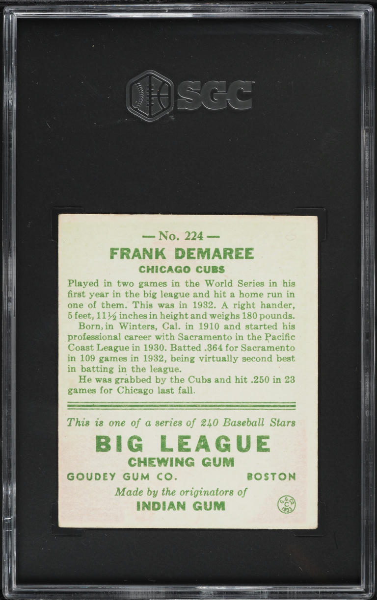 1933 Goudey Frank Demaree #224 SGC 2.5 GD+