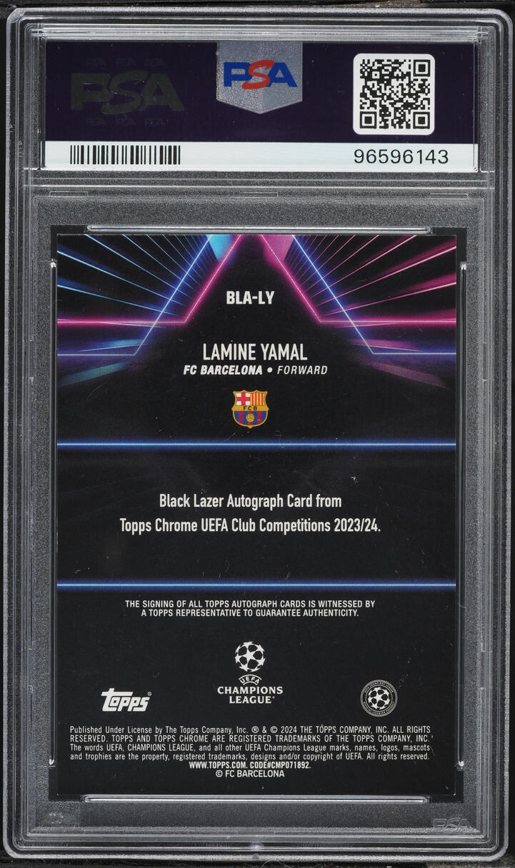 2023 Topps Chrome UEFA CC Black Lazer Gold Refractor Lamine Yamal ROOKIE AUTO JSY # 10/50 PSA 9