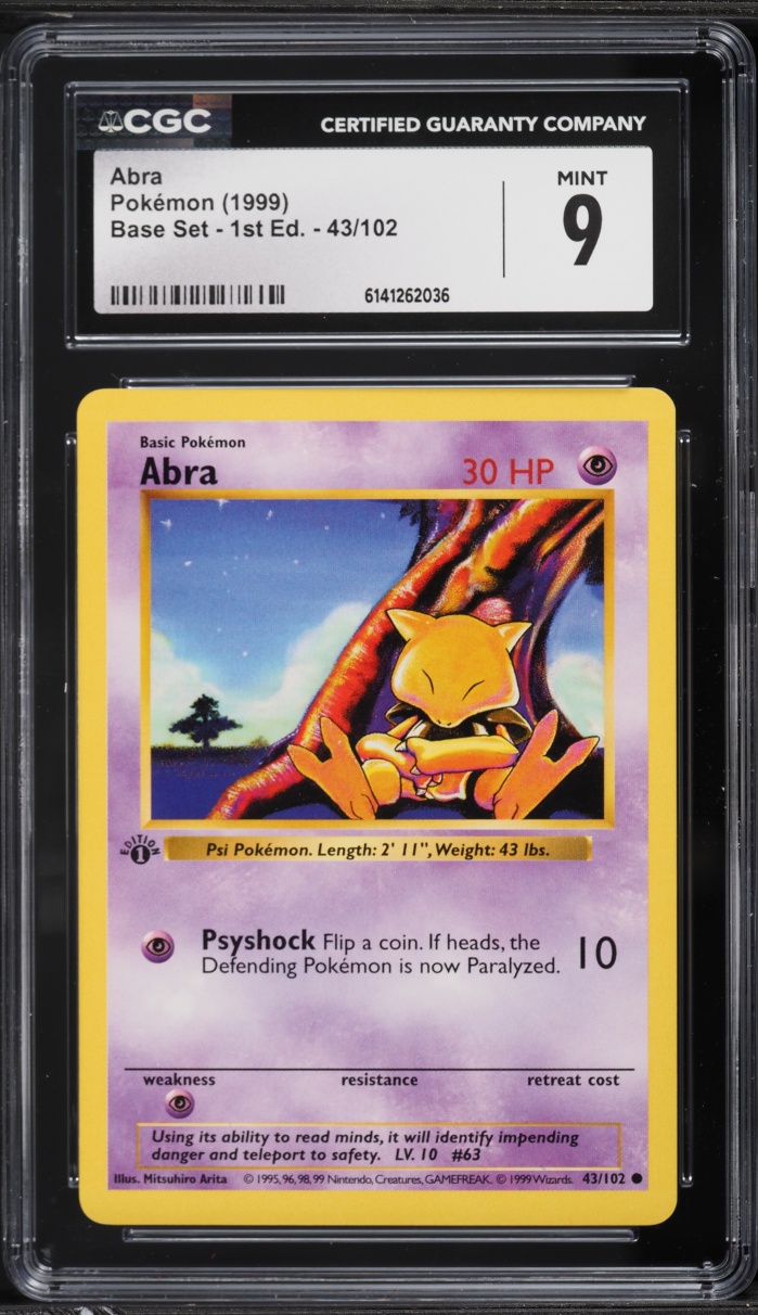 1999 Pokemon Base Set Shadowless 1st Edition Abra #43 CGC 9 MINT