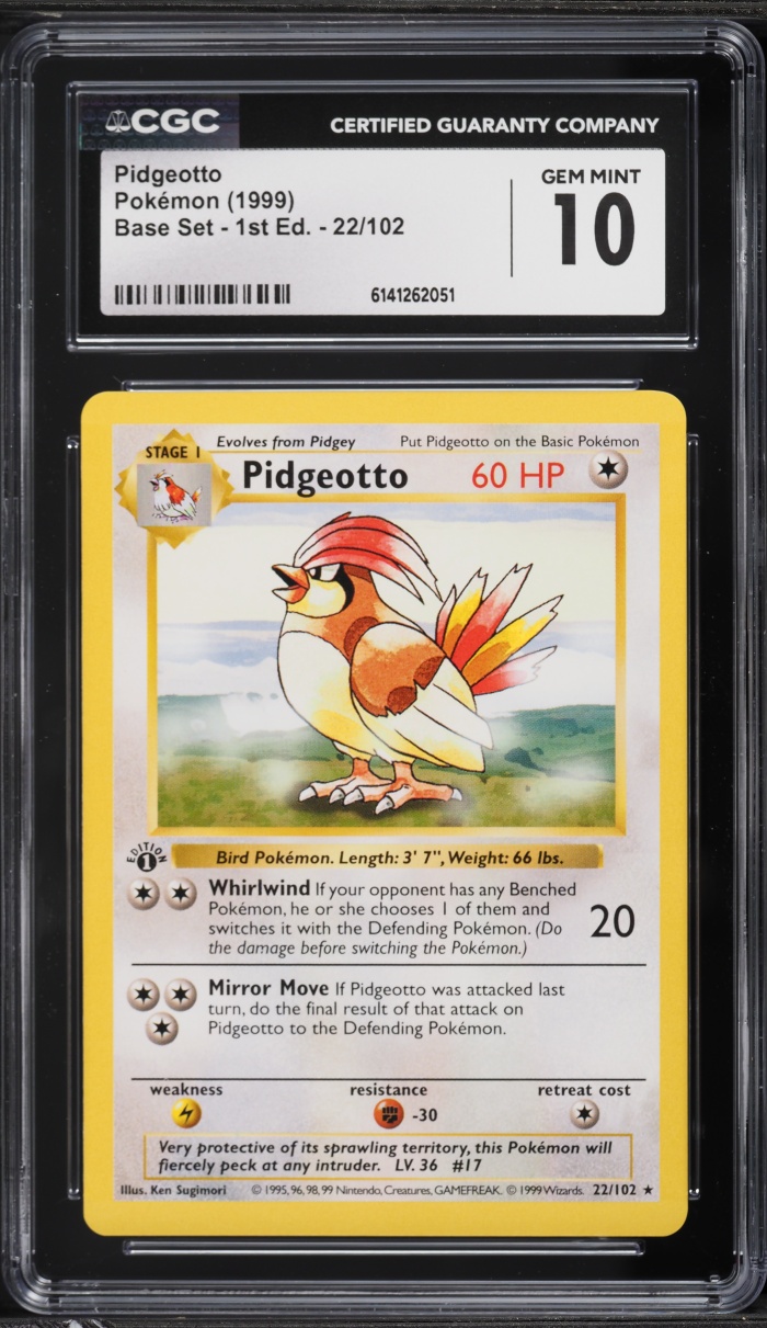 1999 Pokemon Base Set Shadowless 1st Edition Pidgeotto #22 CGC 10 GEM MINT