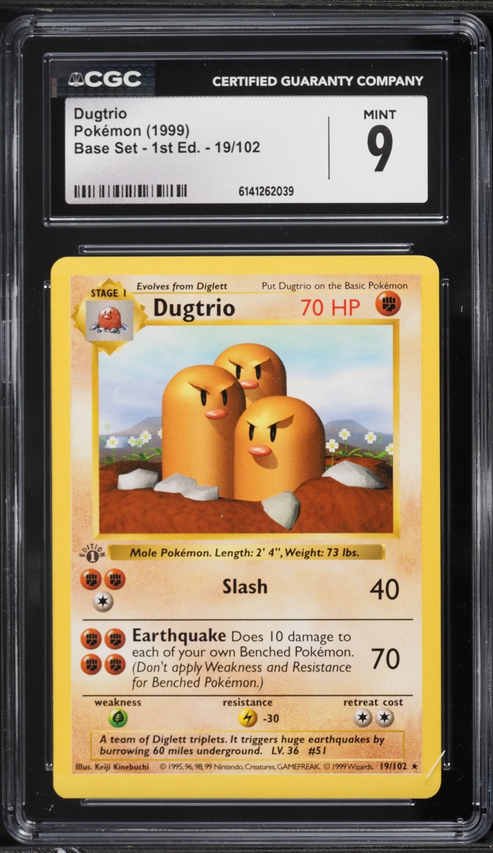 1999 Pokemon Base Set Shadowless 1st Edition Dugtrio #19 CGC 9 MINT