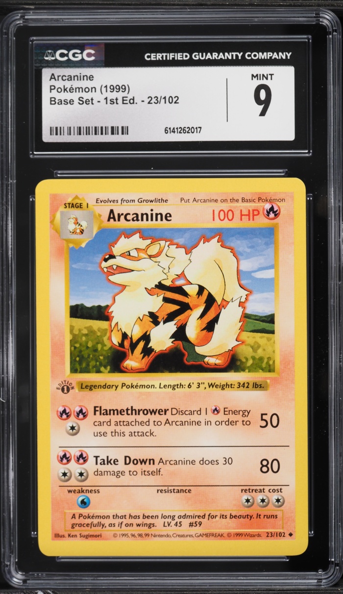 1999 Pokemon Base Set Shadowless 1st Edition Arcanine #23 CGC 9 MINT