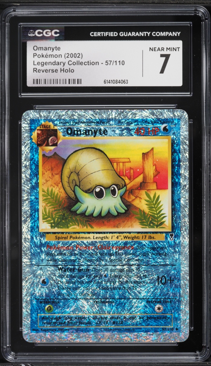 2002 Pokemon Legendary Collection Reverse Holo Omanyte #57 CGC 7 NRMT