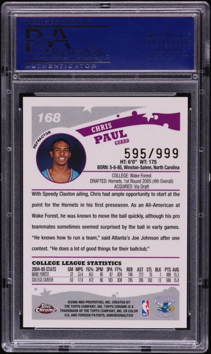 2005 Topps Chrome Refractor Chris Paul ROOKIE /999 #168 PSA 9 MINT